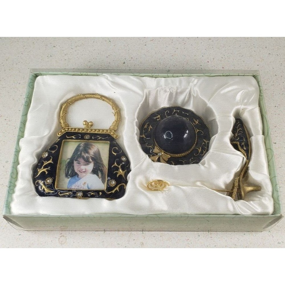 Trinket Hat Jewelry Box Photo Frame & Shoe Photo Holder Gift Set Pewter